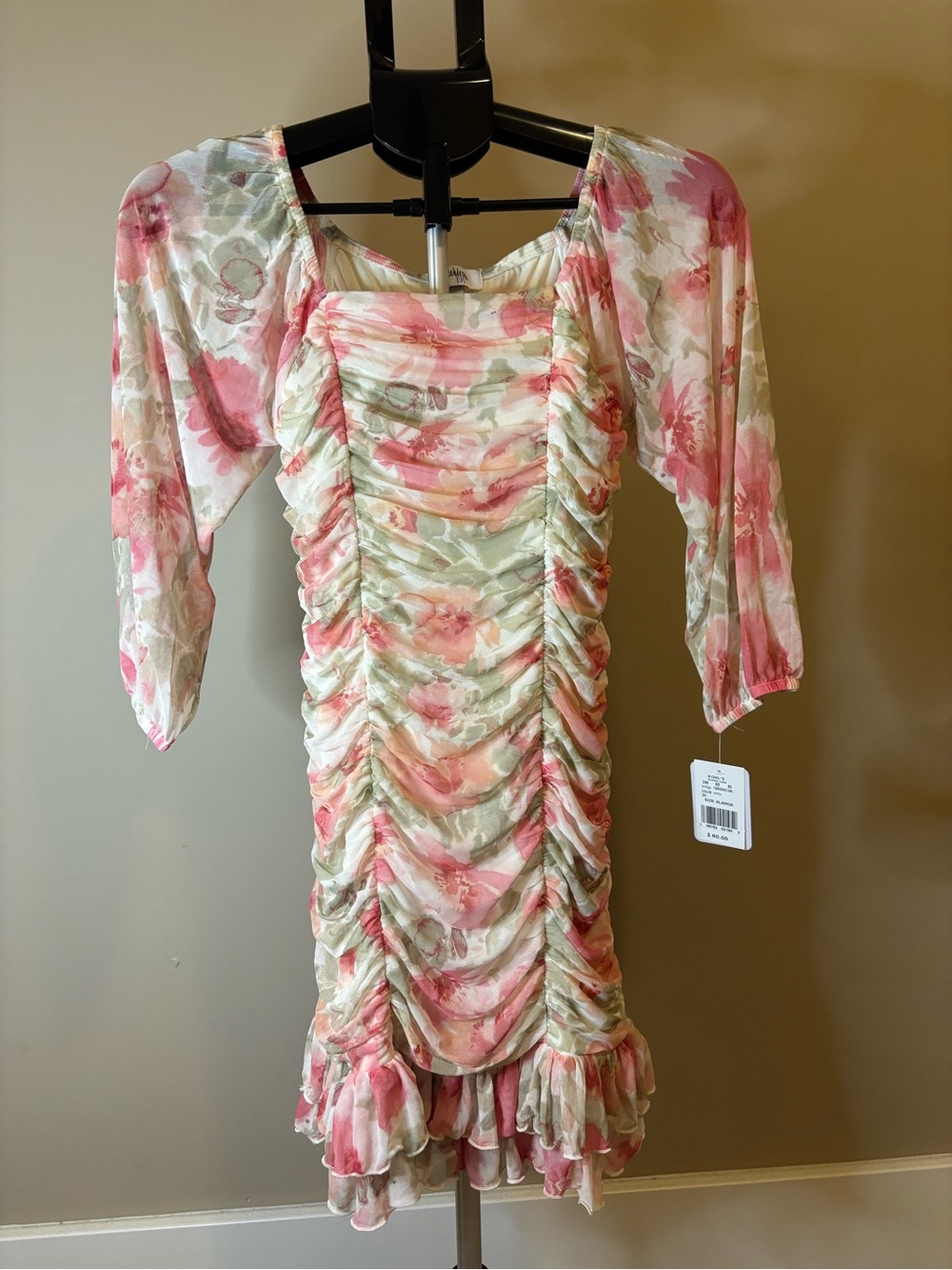 Speechless Kids Girls XL Floral Ruched Mesh Midi Dress Pink Cottagecore